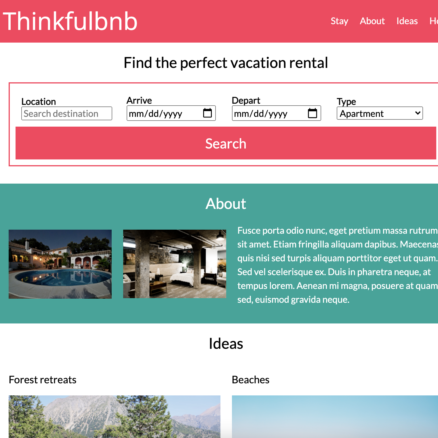 a screenshot of the Thinkfulbnb website